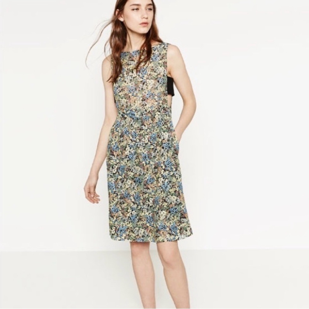 ZARA Floral Guipure Lace Dress Sleeveless A-Line Cutout Back Pockets Size XS - Picture 2 of 7